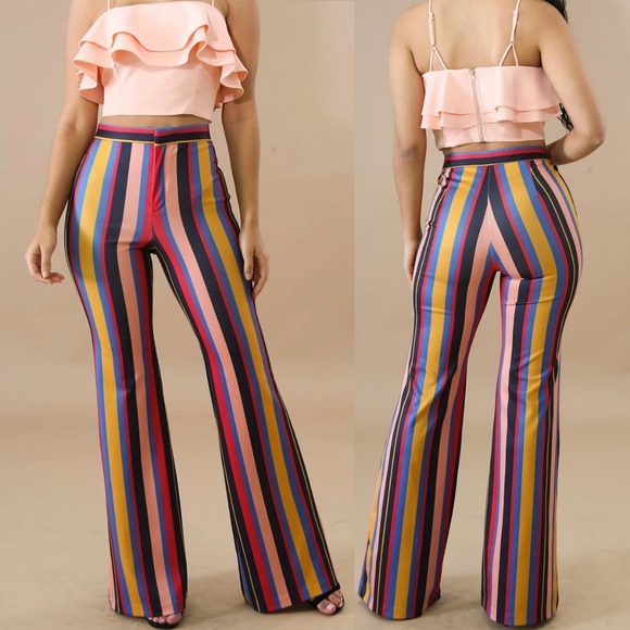 Jealous Tomato Striped High Rise Flare Pants Fits Like M but says L on tag - Picture 4 of 7
